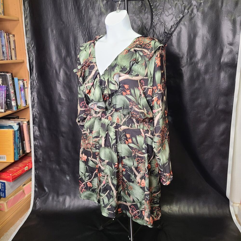 Johanne x Ortiz H&M Tropical Print Fit and Flare Ruffle Dress Size Extra Large
